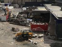 Demolition of the former Scotrail Traincare building in progress in early August to make way for new staff accommodation buildings.<br><br>[Colin McDonald 05/08/2017]