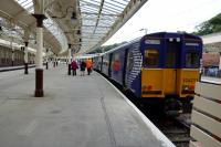 314211 newly arrived at Wemyss Bay with a train from Glasgow Central on 070817. These old rattlers are uncomfortable and noisy but keep time and are used alongside the new trains. It has dawned on the residents of Wemyss Bay that they have lost the nice 380s from some services and they are not happy. Report in Largs and Millport Weekly News.<br>
<br>
<br><br>[Colin Miller 07/08/2017]