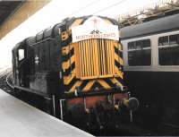 I think the Northern Lights headboard was used to motivate the Ferry Hill Depot workers after stabling and attention to visiting locomotives stopped in the mid-1980s.  Ferry Hill lost its allocation of 08s in December 1987.<br><br>[Crinan Dunbar //1987]