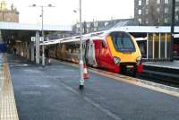 Plenty of salt and grit underfoot at Haymarket on a cold and frosty 20 December 2007, with an Aberdeen – Penzance service standing at platform 1.  Having taken over the franchise from Virgin Trains the previous month. the CrossCountry Voyager is still primarily in Virgin livery, albeit with various CCT transfers liberally applied.<br><br>[John Furnevel 20/12/2007]