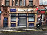 <h4><a href='/locations/G/Glasgow_Queen_Street_High_Level'>Glasgow Queen Street High Level</a></h4><p><small><a href='/companies/E/Edinburgh_and_Glasgow_Railway'>Edinburgh and Glasgow Railway</a></small></p><p>The temporary  <I>Travel Shop</I> opposite the Dandas Street entrance to the station is now signed and ready for action. If the queues become excessively long, there is a tempting waiting area off to the right.</p><p>05/08/2017<br><small><a href='/contributors/Colin_McDonald'>Colin McDonald</a></small></p>