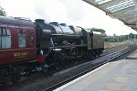 The 9 year tour of duty almost over, ex LMS 4-6-0 no.46115 'Scots Guardsman' prepares to head back to Carnforth with support coach on 15 August 2017. The loco had been working 'The Dalesman' tour on the Hellifield to Carlisle leg and was just starting what is understood to be the last mainline duty before maintenance, inspection and recertification for the mainline.<br><br>[John McIntyre 15/08/2017]