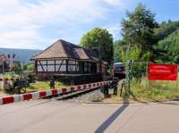 Although it has a population of less than 2000, Hinterwidenthal boasts three stations!  The main station is on the east-west line from Landau to Zweibrucken, as is Hinterweidenthal Ost, which is the junction for the Wieslauterbahn.  The first stop on that line is Hinterweidenthal Ort, although Hinterweidenthal Dorf (village) would be more appropriate. The train is a two-coach DB Class 628 DMU, running from Bundenthal-Rumbach, the terminus of the Wieslauterbahn, to Landau.  [With thanks to Bill Jamieson for loco information.]<br><br>[Norman Glen 22/06/2014]