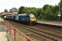 68001 & 68026 with a nuclear fuel wagon bound for Sellafield, ex Hartlepool Power Station.<br><br>[Peter Todd 24/07/2017]