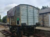 A short (Very!) wheel base wagon, built in Rotherham by Harrison and Camm in 1913, awaiting restoration at Maud station on 6th August 2017. <br><br>[Alan Cormack 06/08/2017]