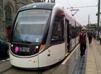 Until the trams get through to Leith, the buck stops here. The crew changes ends after a wet and slow journey from Princes Street, which took about 20 minutes for two stops due to heavy traffic.<br><br>[Ken Strachan 04/08/2017]