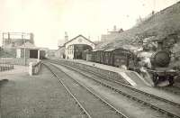 Scene at Banff station in the summer of 1950, with ex-GNSR D41 4-4-0 62251 at the platform.<br><br>[G H Robin collection by courtesy of the Mitchell Library, Glasgow 14/07/1950]