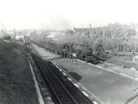 Fairburn tank 42242 arrives at Muirend on 16 May 1960 with the 5.42pm to Uplawmoor.<br><br>[G H Robin collection by courtesy of the Mitchell Library, Glasgow 16/05/1960]