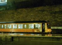Platform 1 in use for a Strathclyde liveried DMU in 1989.<br><br>[Ewan Crawford //1989]