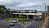 Class 380 westbound and just east of Greenock Central. I've been past this bridge so many times without taking a photograph ... until now.<br><br>[Ewan Crawford 10/08/2017]