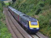 Dawn of a new era as ScotRail HST (power cars 43132 and 43021) nears Aberdour, heading from Craigentinny to Aberdeen on 10 September.<br>
<br>
<br><br>[Bill Roberton 10/09/2017]