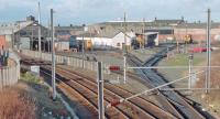 Ayr MPD from the south in 1989 with a number of class 20s. The view is from the former Hawkhill Junction.<br><br>[Ewan Crawford 10/02/1989]