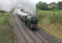 60163 <I>Tornado</I> pulls away from a water stop at Long Preston with the returning <I>Border Raider</I> tour on 16th September 2017. The train, steam hauled throughout, ran from Tame Bridge Parkway to Carlisle via Shap and returned via the S&C and Standedge routes.<br><br>[Mark Bartlett 16/09/2017]