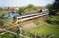 A 158 crossing the Forth & Clyde Canal at Swing Bridge East (lock no 9) in 1995.<br><br>[James C Wilson Collection //1995]