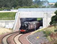 A Linlithgow - Tweedbank steam special emerges from below the Edinburgh City Bypass on 20 August 2017 hauled by Black 5 44871.<br><br>[John Furnevel 20/08/2017]