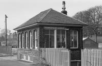 Dunfermline Lower signal box seen in 1974. The box was on the down platform, east end of the station. The subway between the platforms is on the left.<br><br>[Bill Roberton 20/04/1974]