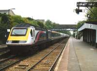 First Great Western power car 43029 brings up the rear of a Paddington - Penzance service at Liskeard on 1 June 2002.<br><br>[Ian Dinmore 01/06/2002]