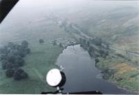 Forrestfield in the middle distance and Hillend Reservoir  with old line running beside it.<br>
Photograph taken from a Helicopter trip out of Cairneyhill Quarry.<br><br>[Gordon Steel 00/08/1995]