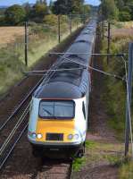 The 07.55 from Inverness to London KX, led by power car 43238 'National Railway Museum 40 Years 1975-2015', diverted via the WCML due to track renewals on the ECML.<br><br>[Bill Roberton 30/09/2017]