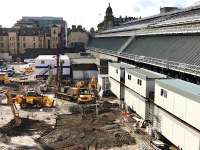 The rather upmarket portable cabins which are being installed along the east side of the station, through the partition from platform 7. These will be used as temporary accommodation for Scotrail staff.<br><br>[Colin McDonald 29/09/2017]