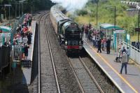 A rare visitor to South Wales - 60163 Tornado running through Briton Ferry station enroute to Carmarthen with a Pathfinder tour from Eastleigh.<br><br>[Alastair McLellan 05/08/2017]