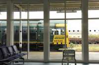 Freightliner 66524, as seen through the cafe window at Eastleigh station, on 14th September 2017.<br>
<br>
<br><br>[Peter Todd 14/09/2017]