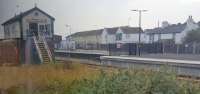 View from a passing train of Abergele and Pensarn where the westbound platform was recently built out onto the old down loop to reach the down fast.<br><br>[John Yellowlees 21/06/2017]