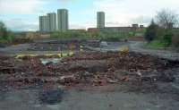 After closure of the line at Kirklee the site became 'Callanders' Mercedes garage. The site was cleared in 1998 and there was a brief window before new housing was built to see the lay of the land; the former triangular junction. View north with lines to Bellshaugh Junction to the left and that to Maryhill Central to the right.<br><br>[Ewan Crawford //1998]