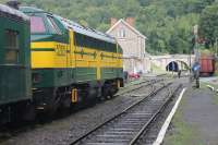 SNCB Class 52 Co-Co No.5205 at Spontin on the Chemin-du-fer-du-Bocq preserved railway which runs through the scenic Ardennes countryside. This impressive 1700hp diesel-electric was built under licence from General Motors in 1955 but looks much more modern as it was rebuilt from a classic US profile to one with a <I>comfort cab</I>. 9th September 2017.<br><br>[Mark Bartlett 09/09/2017]