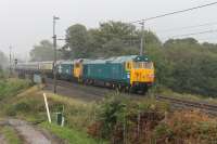 <I>The 50s are 50!</I>. To celebrate <I>The Caledonian</I> ran from Euston to Glasgow and return with D407 (50007) <I>Hercules</I> and 50049 <I>Defiance</I> taking over from an electric loco at Crewe - just like the good old days. For the first time in many years Class 50s double head a passenger train through Bay Horse - 7th October 2017.<br><br>[Mark Bartlett 07/10/2017]