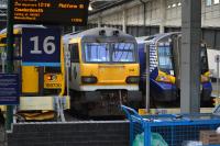 Sleeper loco 92044 in the siding between platforms 16 and 17 at Edinbrgh Waverley on 26th Septmber 2017. The stabled locomotive is sandwiched by units 158730 and 380103.<br>
<br>
<br><br>[Bill Roberton 26/09/2017]