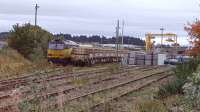 An unidentified Class 60 in the yard at Elgin East, on hire from Colas. Elgin West box has gone, Elgin Centre (in the background right) looks like it is not long for this world.<br><br>[Crinan Dunbar 08/10/2017]