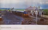 This photograph by Norman Turnbull, care of the Great North of Scotland Railway Association, is on display at Milton of Crathes. It shows the station building now relocated to Milton as it looked when still in use at Old Meldrum.<br><br>[John Yellowlees 12/09/2017]