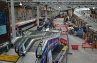 Looking west towards the platform 12 extension works at Waverley on 15th October 2017. The BTP office has gone and the escalator has been extracted. <br>
<br><br>[Bill Roberton 15/10/2017]