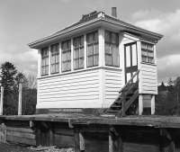The signalbox at Knockando during cosmetic restoration in April 1977.<br><br>[John McIntyre /04/1977]