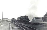 Horwich Mogul 42809 passing Alloway Junction on 15 August 1959 with a Girvan goods. <br><br>[G H Robin collection by courtesy of the Mitchell Library, Glasgow 15/08/1959]