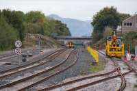 View north from Larbert, beside the signal box. The up loop has been reduced to a PW siding.<br><br>[Ewan Crawford 08/10/2017]