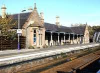 The elegant main station building at Nairn in November 2005, looking east towards Forres.<br><br>[John Furnevel 02/11/2005]