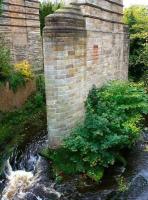 Whirlpool on the South Esk. Looking over the wall alongside the A7 at the north end of Newbattle Viaduct on 12 October 2017, following a period of heavy rain.<br><br>[John Furnevel 12/10/2017]