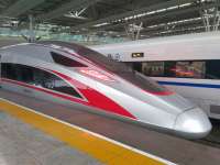 China Railways.   Shanghai Hongqiao.  The sleek lines and new livery of the recently introduced 400kmh capable CRH400AF  'Fuxing' or 'Rejunevation' units.  This unit has just arrived at Hongqiao with train G13, the 10.00 from Beijing South, 6 minutes early against the scheduled 4h 28m for the 1318km journey.  25 September 2017.<br><br>[Mark Poustie 25/09/2017]