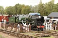 34046, running as 34053 Sir Keith Park, seen at Quorn and Woodhouse with a goods train during the GCR <I>End of Southern Steam 50th</I> Gala. 6th October 2017.<br>
<br>
<br><br>[Peter Todd 06/10/2017]