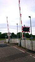 View of the level crossing at the former Forres East Junction in June 2017, before alteration. The view looks north.<br><br>[Alan Cormack 21/06/2017]