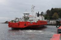 Western Ferries vessel <I>Sound of Scarba</I> at the Hunter's Quay terminal, seen from departing sister ship <I>Sound of Shuna</I> heading for McInroy's Point at Gourock on 23rd October 2017. The four ships in the fleet provide a frequent and efficient service across the Clyde from the Cowal peninsula.<br><br>[Mark Bartlett 23/10/2017]