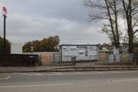 Old and new at Blairhill.The new ticket office opened in November 2017 and is a great improvement on the old seen here on 03/11/17. I wonder how long the old office and stairs will remain in place?<br>
<br>
<br><br>[Alastair McLellan 03/11/2017]