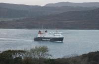 The Calmac ferry <I>Finlaggan</I> sails up West Loch Tarbert towards Kennacraig terminal after crossing from Islay on 22nd October 2017. <br><br>[Mark Bartlett 22/10/2017]