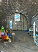 This gate closes the lower end of the incline which formerly carried the Harbour Tramway up from the harbour to street level [see image 47927]. The upper end is concealed under a Sainsburys supermarket. Our Victorian forebears would probably have understood grocery more easily than surfing.<br><br>[Ken Strachan 12/04/2017]