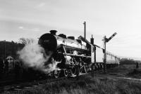 LMS Black 5 4767 at Seascale with a Special from Hull, 27 December 1980. Apparently, this particular train was the longest steam hauled train since the demise of steam over 200 miles. That day, three loco's turned up at Seascale, 4767, 4472 & 850. As they say, a grand day out. Two other 5's from Hull were involved, I think one was 5305 the other I'm not sure.<br><br>[Peter Todd 27/12/1980]