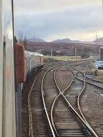 A very late Inverness bound Caledonian Sleeper at Dalwhinnie on 20/04/2017 waits for the Kings Cross bound Highland Chieftain to appear.<br><br>[Caleb Abbott 20/04/2017]