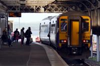 The 'crowd' waiting to embark on the 13.04 which goes to Kilmarnock (change at Ayr for Glasgow) while the 'crowd' on the arrived 12.53 is about to disembark.<br><br>[Colin Miller 26/10/2017]