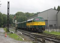 Preserved, and main line registered, SNCB 52 Class Co-Co idling at Spontin between services on the Bocq preserved railway. These locomotives, built in Belgium under GM licence, originally had a <I>Bulldog</I> (or EE Type) nose but were rebuilt with <I>comfort cabs</I> whilst in service.  <br><br>[Mark Bartlett 09/09/2017]